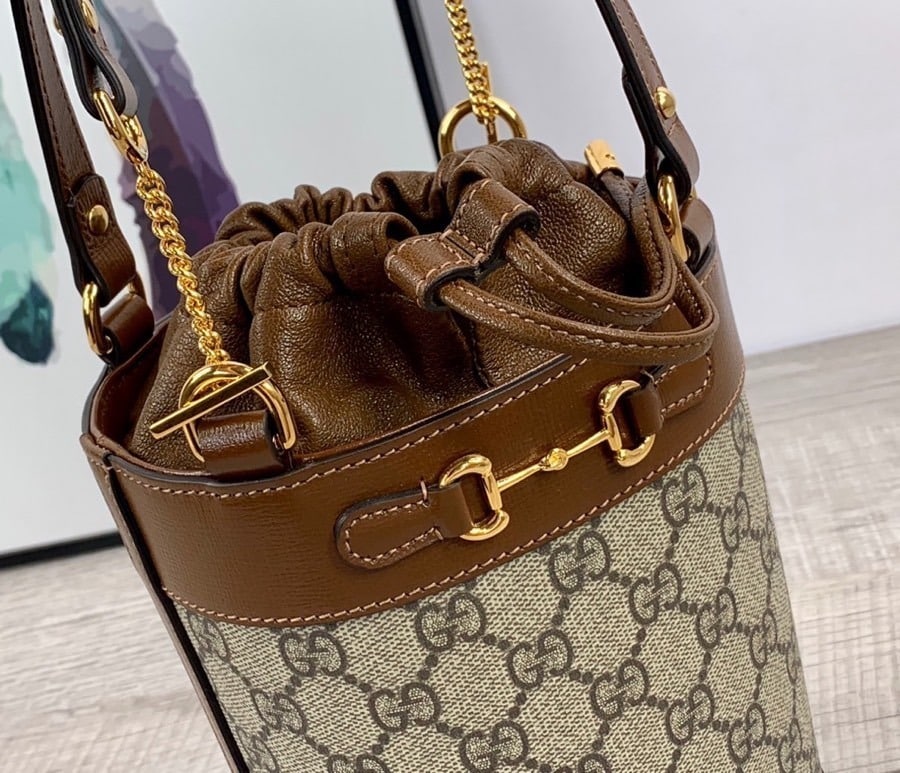 1:1 Replica Gucci Horsebit 1955 Small Bucket Bag In GG Supreme Canvas Brown For Women 7.5in/19cm GG 637115 92TPG 8563 - Image 8