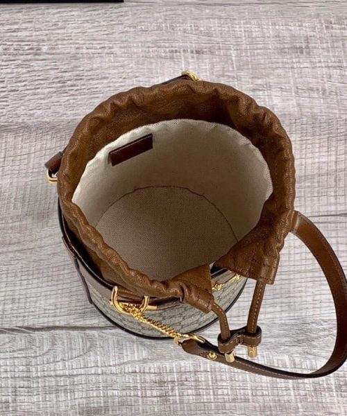 1:1 Replica Gucci Horsebit 1955 Small Bucket Bag In GG Supreme Canvas Brown For Women 7.5in/19cm GG 637115 92TPG 8563