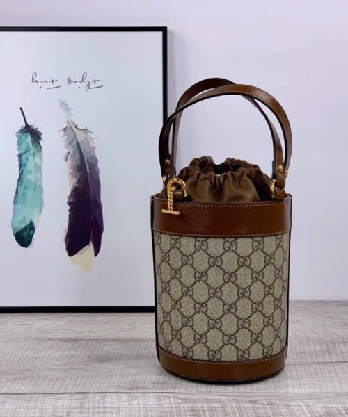 1:1 Replica Gucci Horsebit 1955 Small Bucket Bag In GG Supreme Canvas Brown For Women 7.5in/19cm GG 637115 92TPG 8563