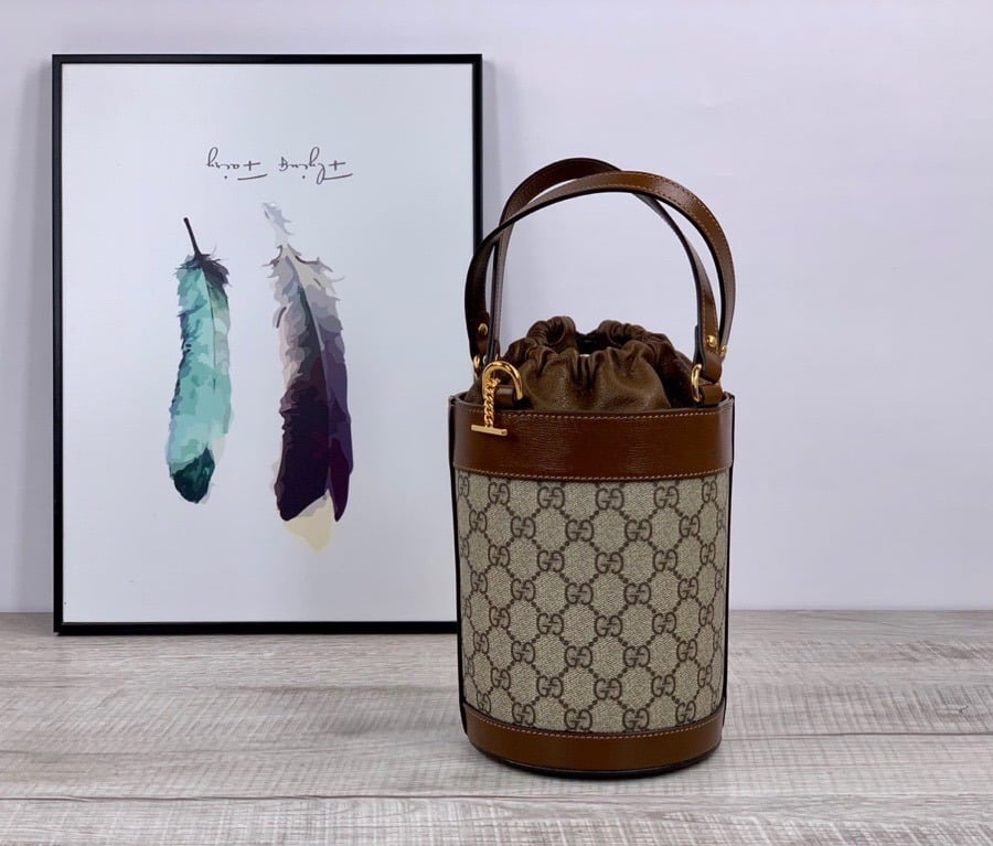 1:1 Replica Gucci Horsebit 1955 Small Bucket Bag In GG Supreme Canvas Brown For Women 7.5in/19cm GG 637115 92TPG 8563 - Image 4