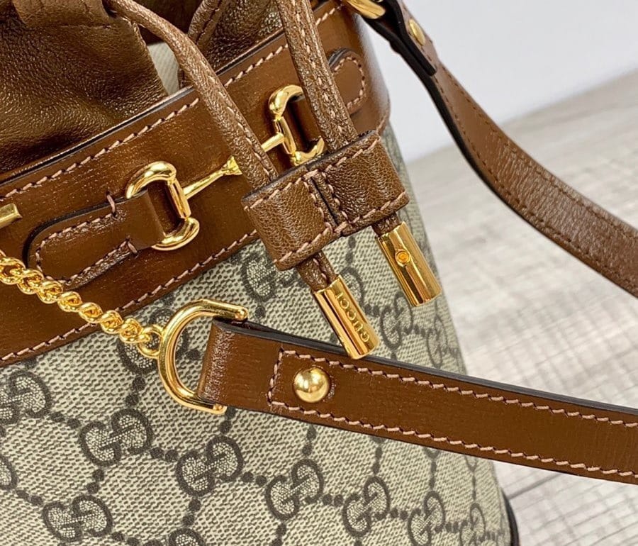 1:1 Replica Gucci Horsebit 1955 Small Bucket Bag In GG Supreme Canvas Brown For Women 7.5in/19cm GG 637115 92TPG 8563 - Image 3