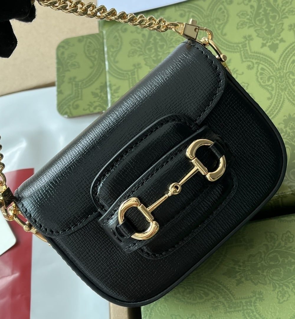 1:1 Replica Gucci Horsebit 1955 Strap Wallet Black For Women, Women's Bags 4.7in/12cm GG 699760 18YSG 1060