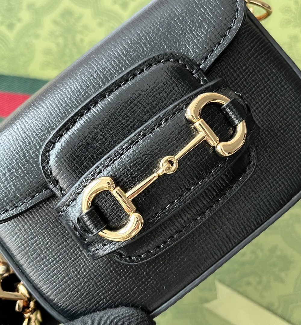 1:1 Replica Gucci Horsebit 1955 Strap Wallet Black For Women, Women's Bags 4.7in/12cm GG 699760 18YSG 1060