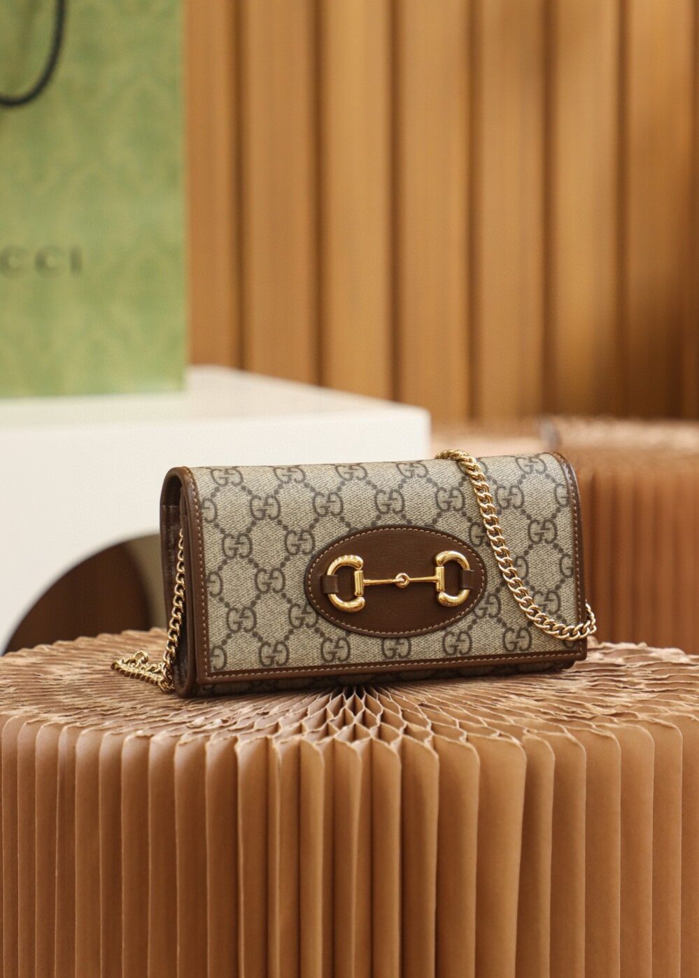 1:1 Replica Gucci Horsebit 1955 Wallet With Chain 19cm Beige