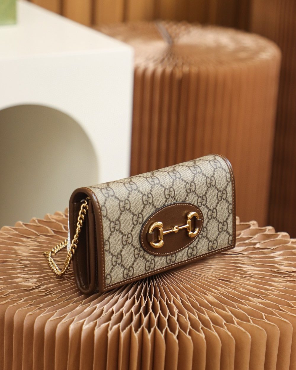 1:1 Replica Gucci Horsebit 1955 Wallet With Chain 19cm Beige