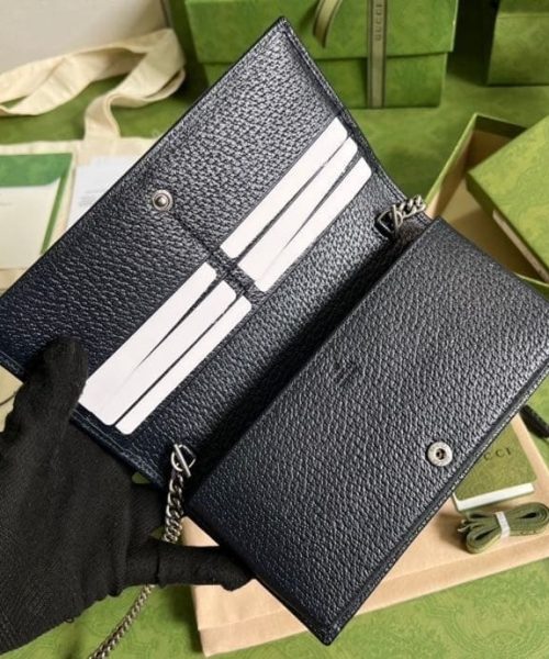 1:1 Replica Gucci Horsebit 1955 Wallet With Chain Beige And Blue For Women 7.5in/19cm GG