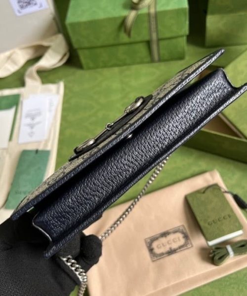 1:1 Replica Gucci Horsebit 1955 Wallet With Chain Beige And Blue For Women 7.5in/19cm GG