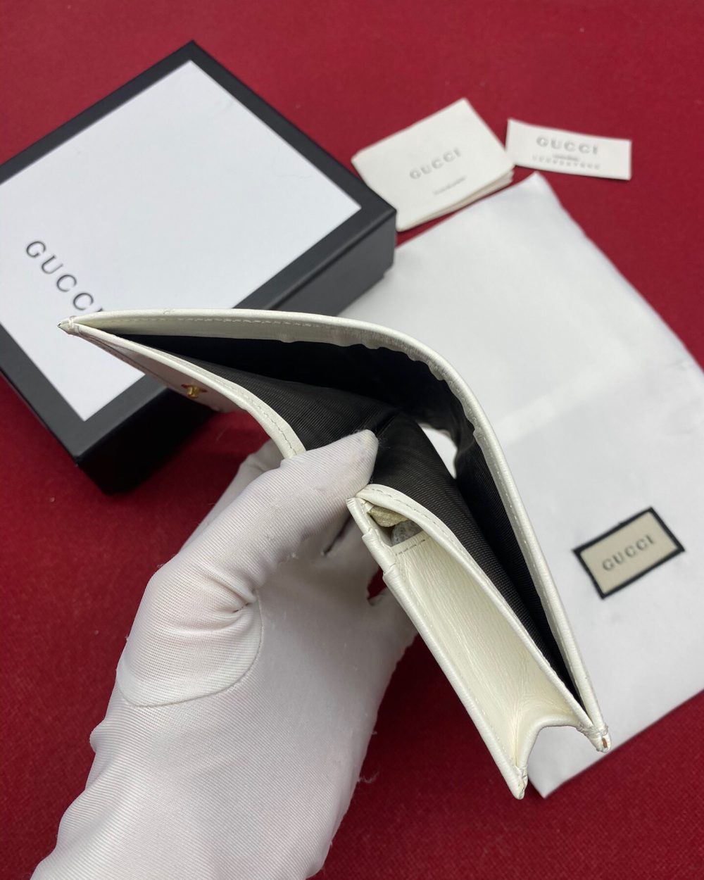 1:1 Replica Gucci Horsebit 1955 White Card Case Women's Wallet 11cm/4.3in GG ‎621887 0YK0G 9022