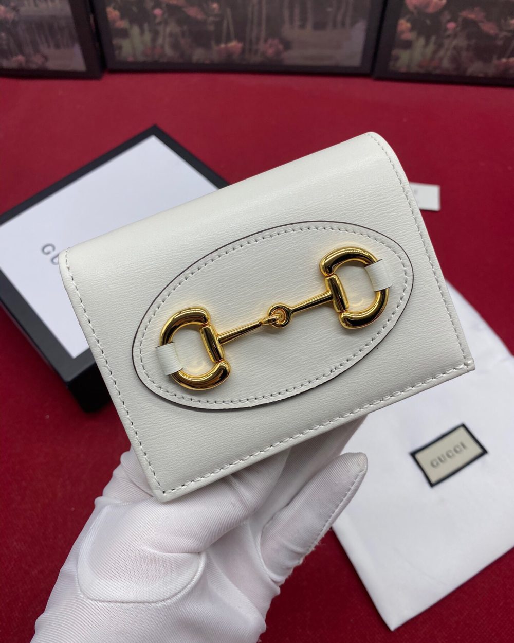 1:1 Replica Gucci Horsebit 1955 White Card Case Women's Wallet 11cm/4.3in GG ‎621887 0YK0G 9022