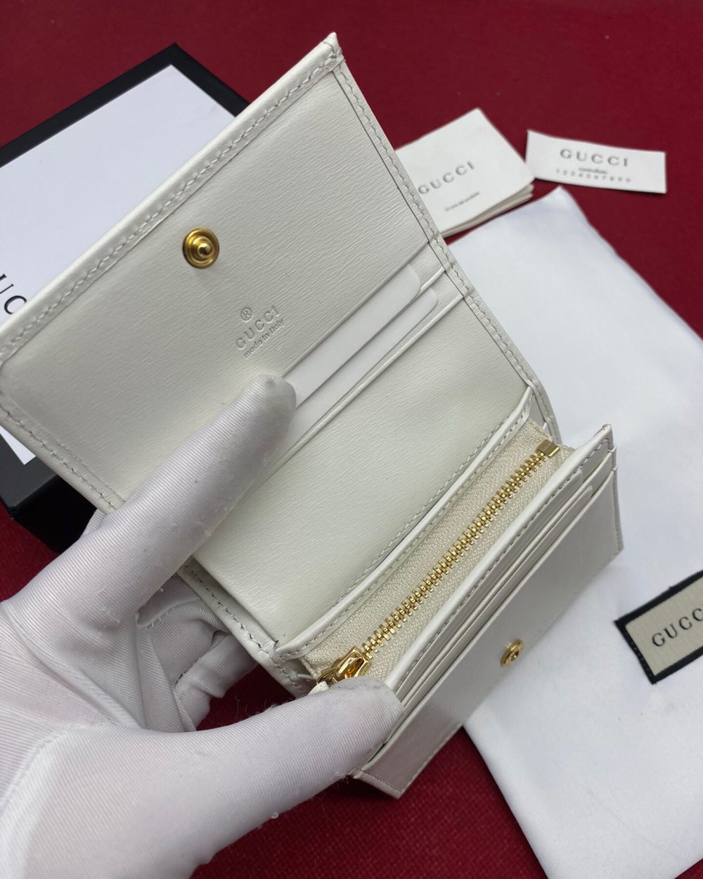 1:1 Replica Gucci Horsebit 1955 White Card Case Women's Wallet 11cm/4.3in GG ‎621887 0YK0G 9022