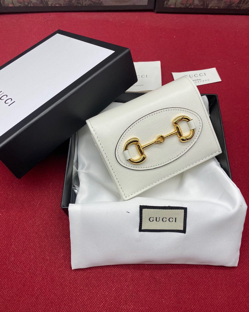 1:1 Replica Gucci Horsebit 1955 White Card Case Women's Wallet 11cm/4.3in GG ‎621887 0YK0G 9022