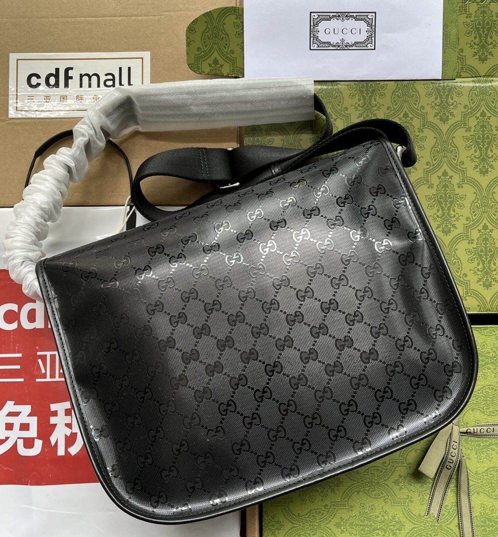 1:1 Replica Gucci Imprime Medium Messenger Bag Black For Women, Women's Bags 12in/30.5cm GG