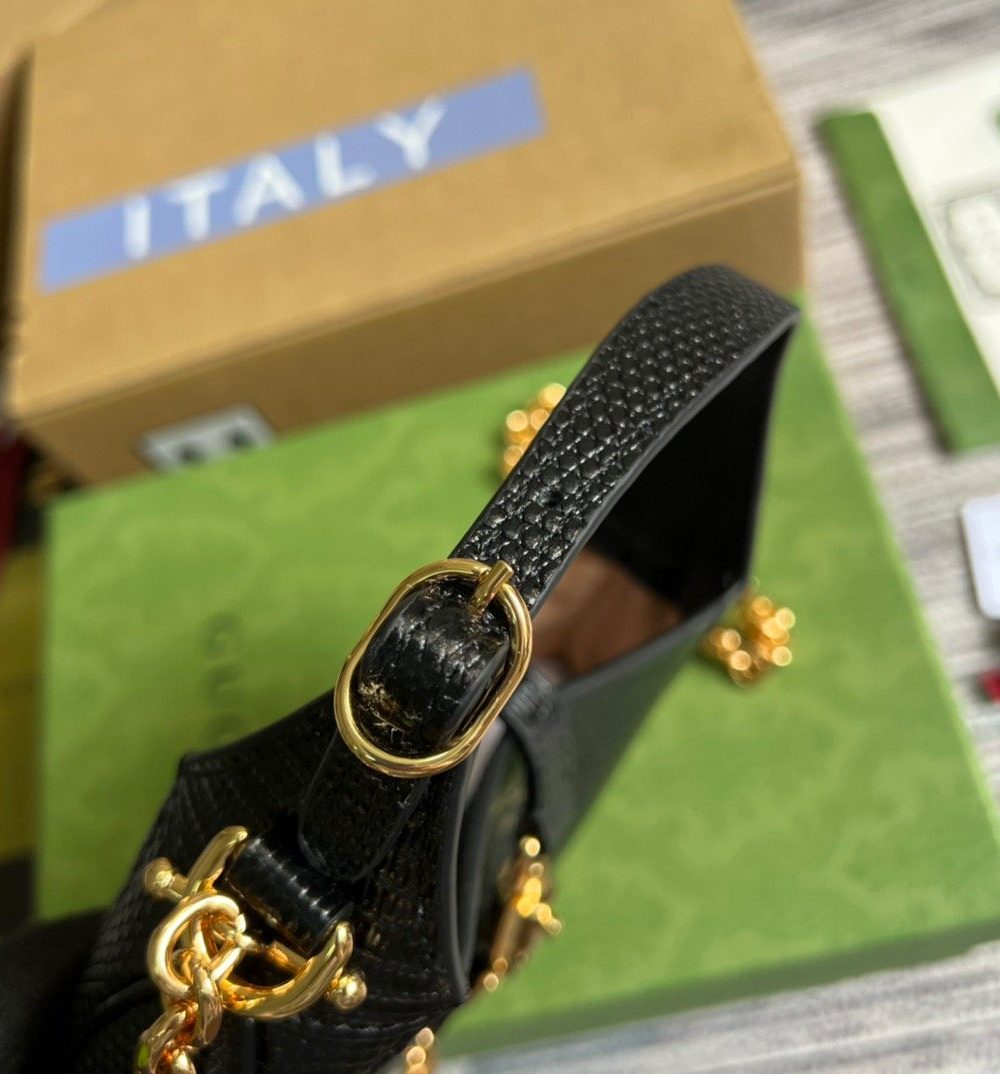 1:1 Replica Gucci Jackie 1961 Lizard Mini Bag Black For Women, Women's Bags 7.5in/19cm GG ‎675799 LUZ0G 1000
