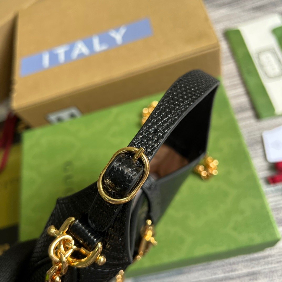 1:1 Replica Gucci Jackie 1961 Lizard Mini Bag Black For Women, Women's Bags 7.5in/19cm GG 675799 LUZ0G 1000 - Image 5