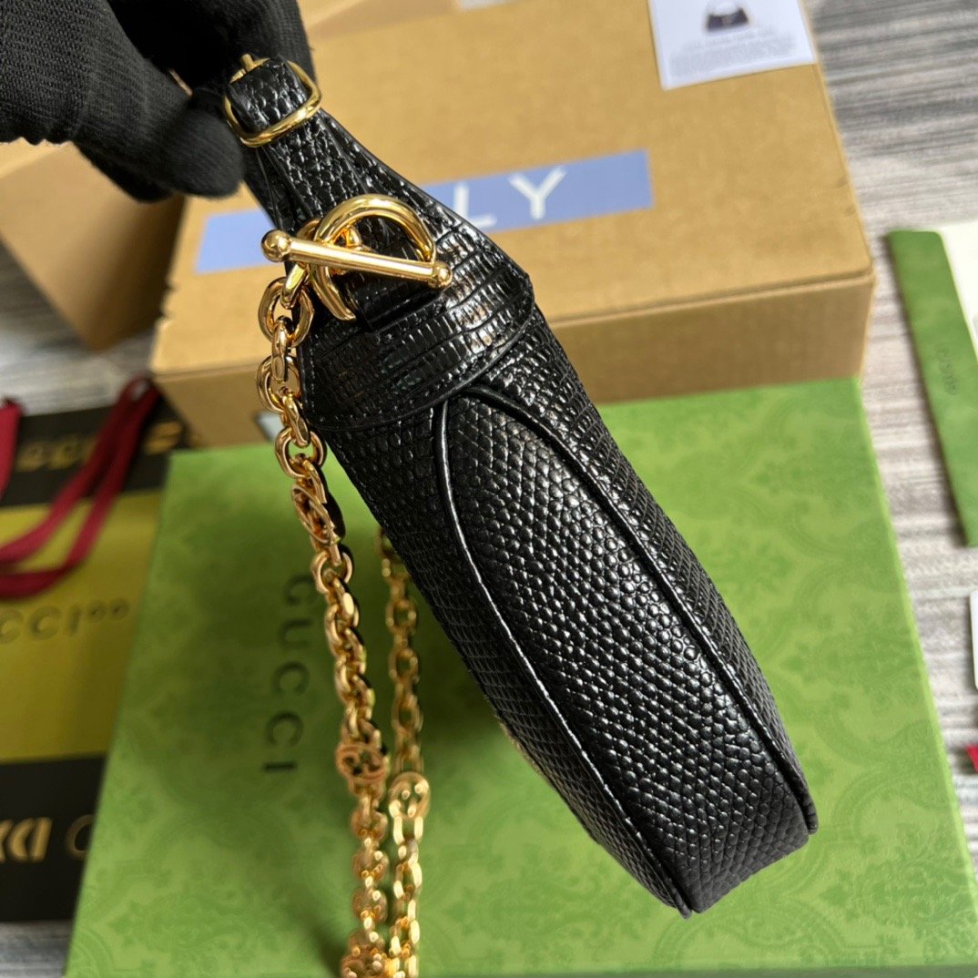 1:1 Replica Gucci Jackie 1961 Lizard Mini Bag Black For Women, Women's Bags 7.5in/19cm GG 675799 LUZ0G 1000 - Image 4