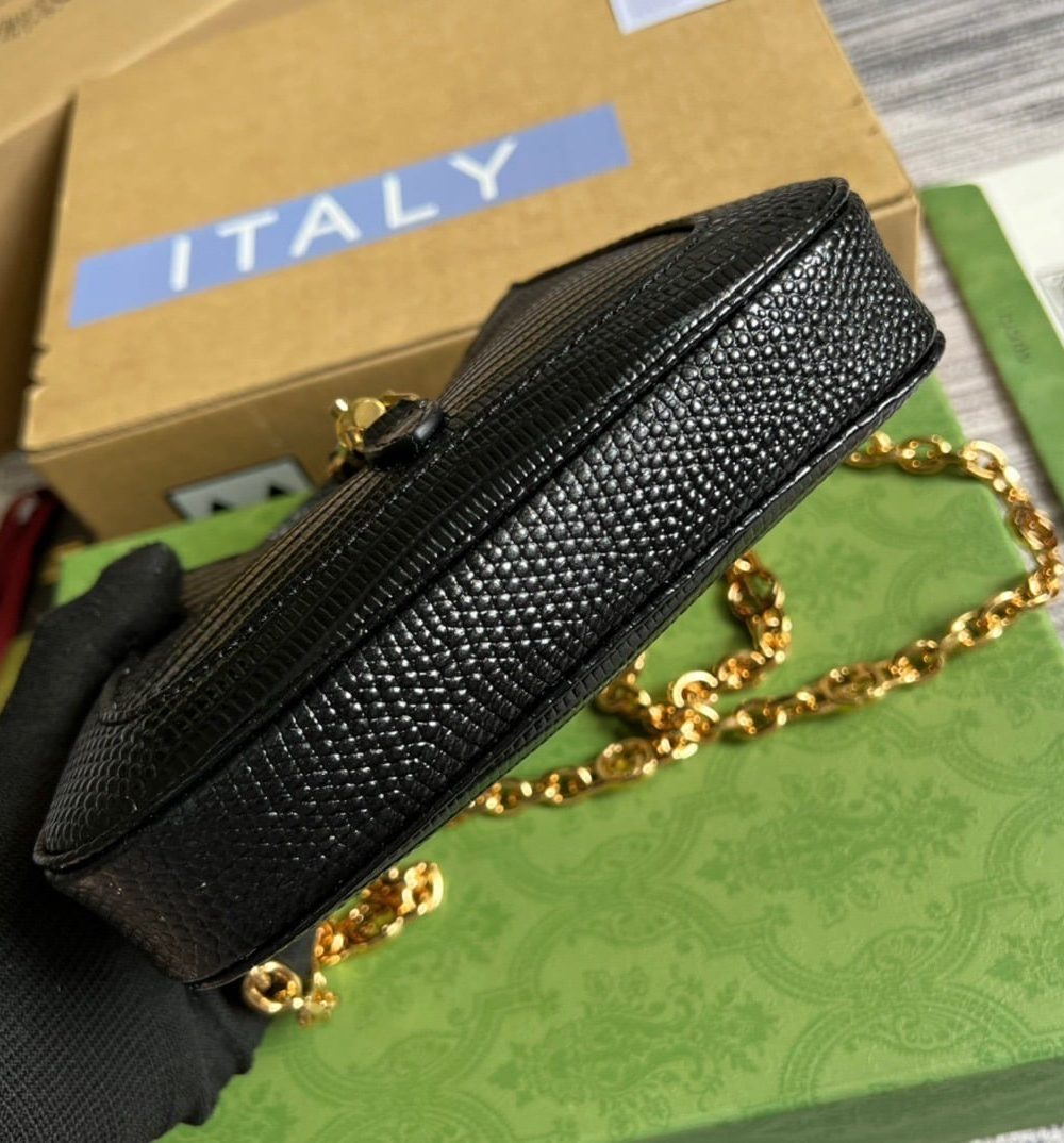 1:1 Replica Gucci Jackie 1961 Lizard Mini Bag Black For Women, Women's Bags 7.5in/19cm GG ‎675799 LUZ0G 1000
