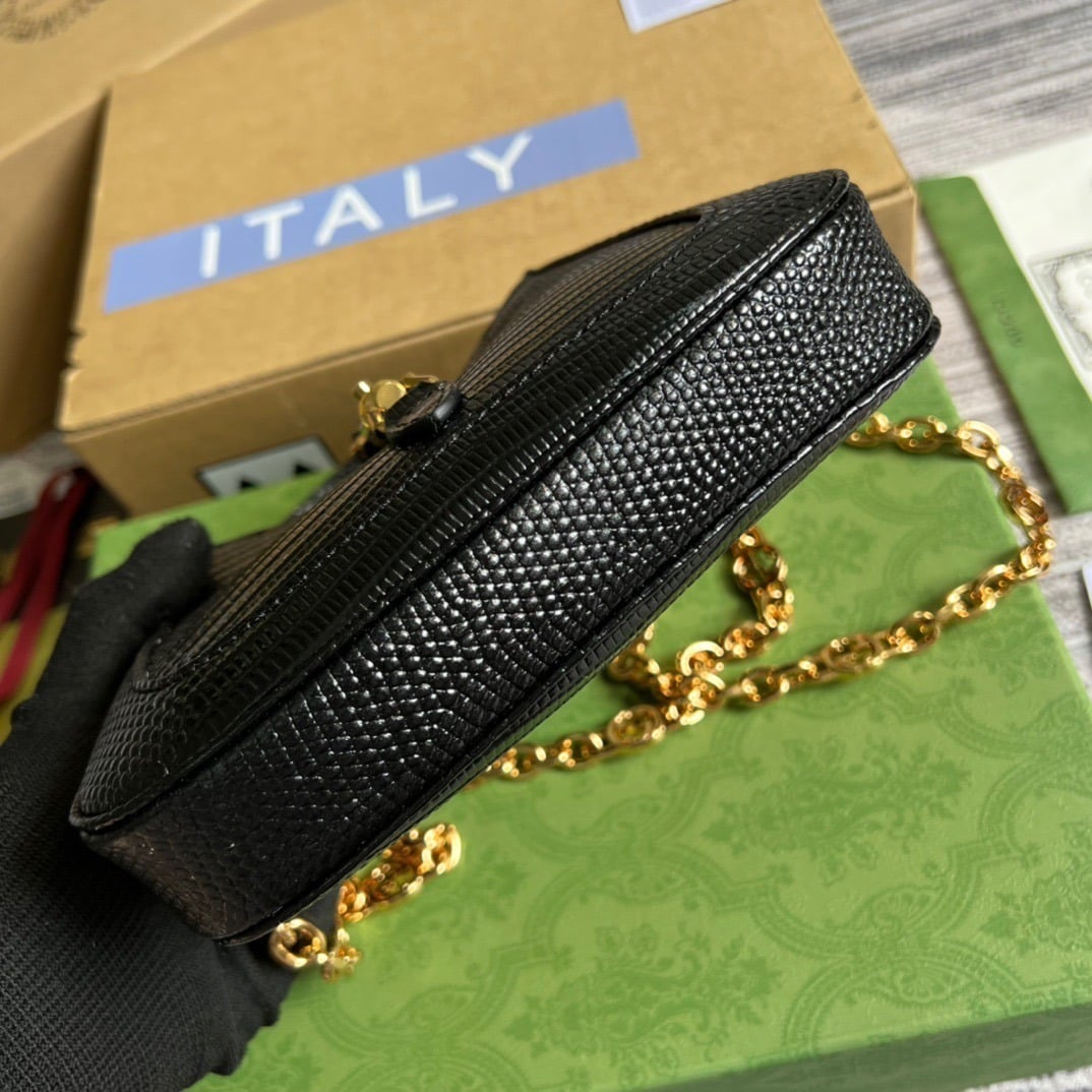 1:1 Replica Gucci Jackie 1961 Lizard Mini Bag Black For Women, Women's Bags 7.5in/19cm GG 675799 LUZ0G 1000 - Image 8