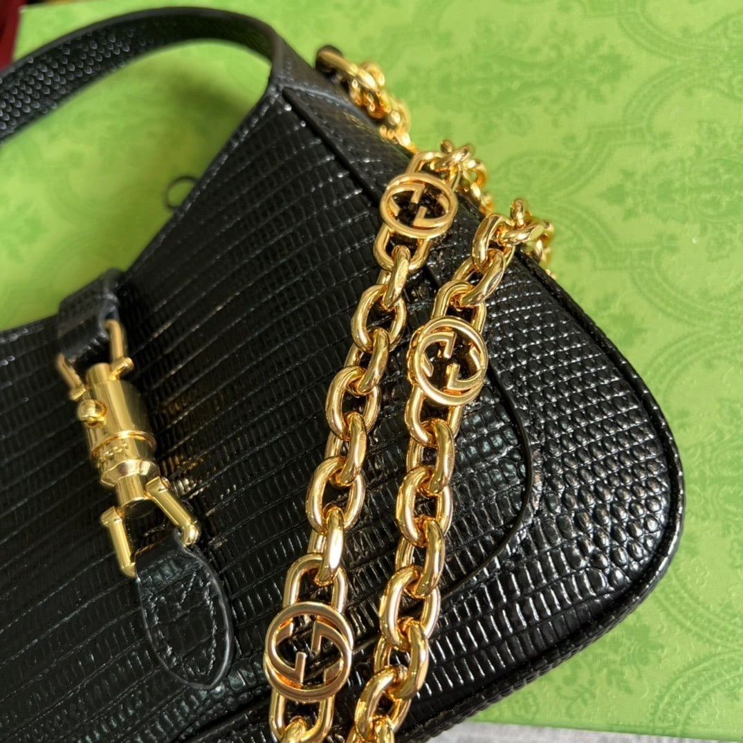 1:1 Replica Gucci Jackie 1961 Lizard Mini Bag Black For Women, Women's Bags 7.5in/19cm GG 675799 LUZ0G 1000 - Image 7