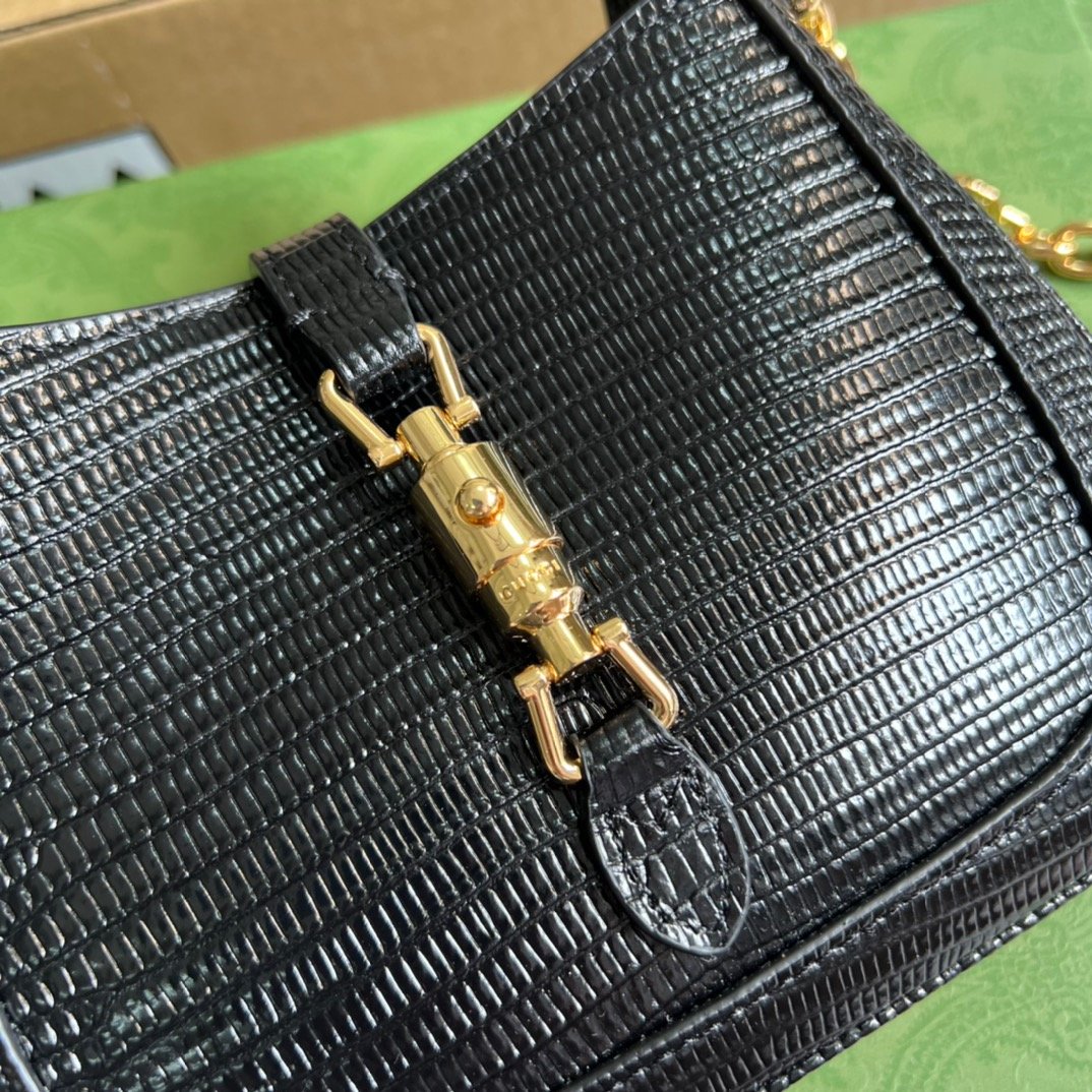 1:1 Replica Gucci Jackie 1961 Lizard Mini Bag Black For Women, Women's Bags 7.5in/19cm GG 675799 LUZ0G 1000 - Image 3