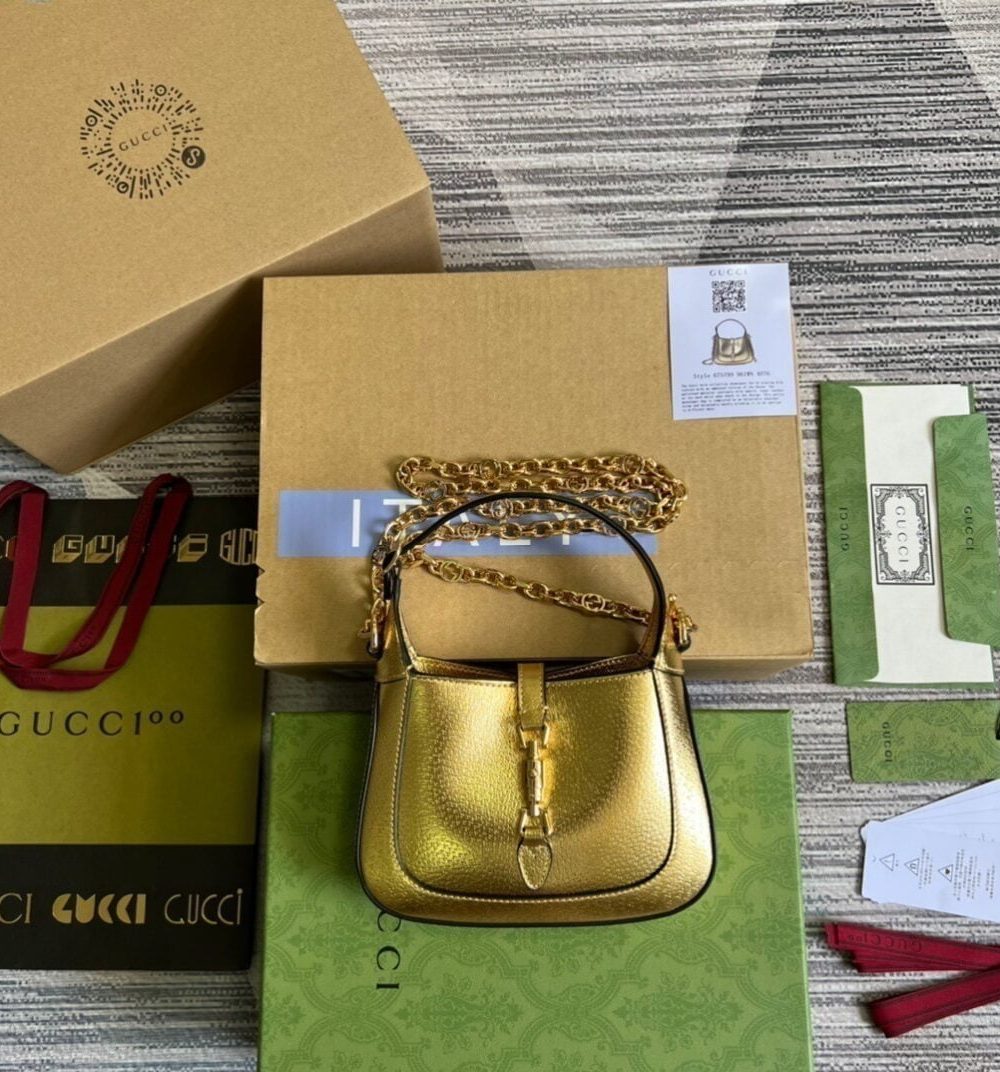 1:1 Replica Gucci Jackie 1961 Lizard Mini Bag Gold For Women, Women's Bags 7.5in/19cm GG 