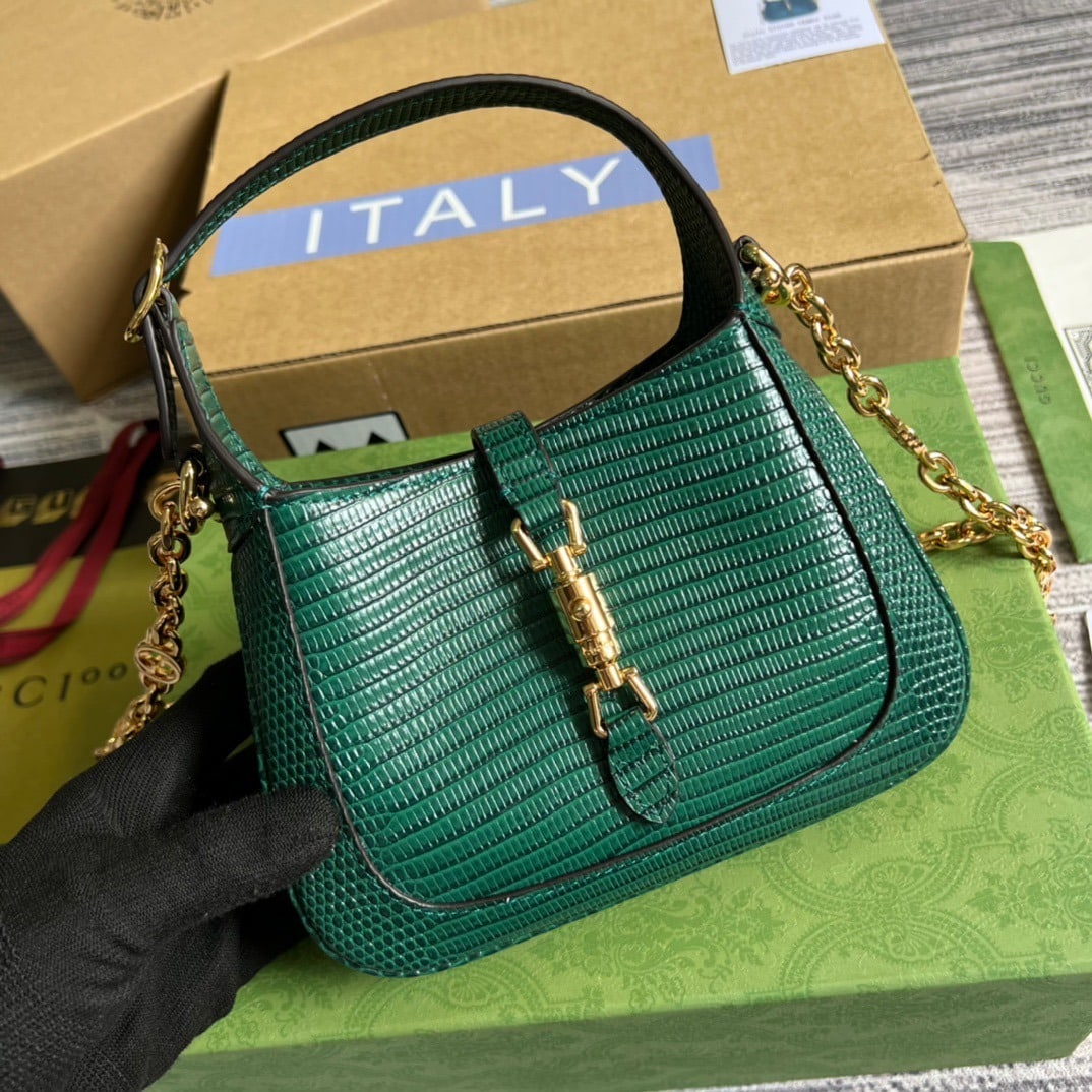 1:1 Replica Gucci Jackie 1961 Lizard Mini Bag Green For Women, Women's Bags 7.5in/19cm GG - Image 2