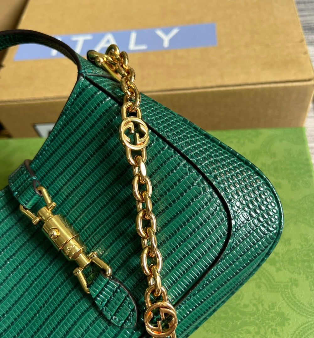 1:1 Replica Gucci Jackie 1961 Lizard Mini Bag Green For Women, Women's Bags 7.5in/19cm GG ‎