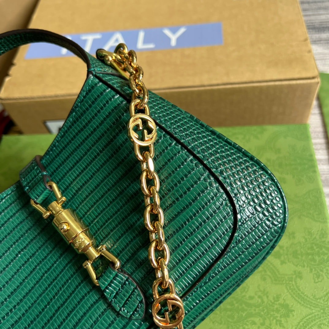 1:1 Replica Gucci Jackie 1961 Lizard Mini Bag Green For Women, Women's Bags 7.5in/19cm GG - Image 5