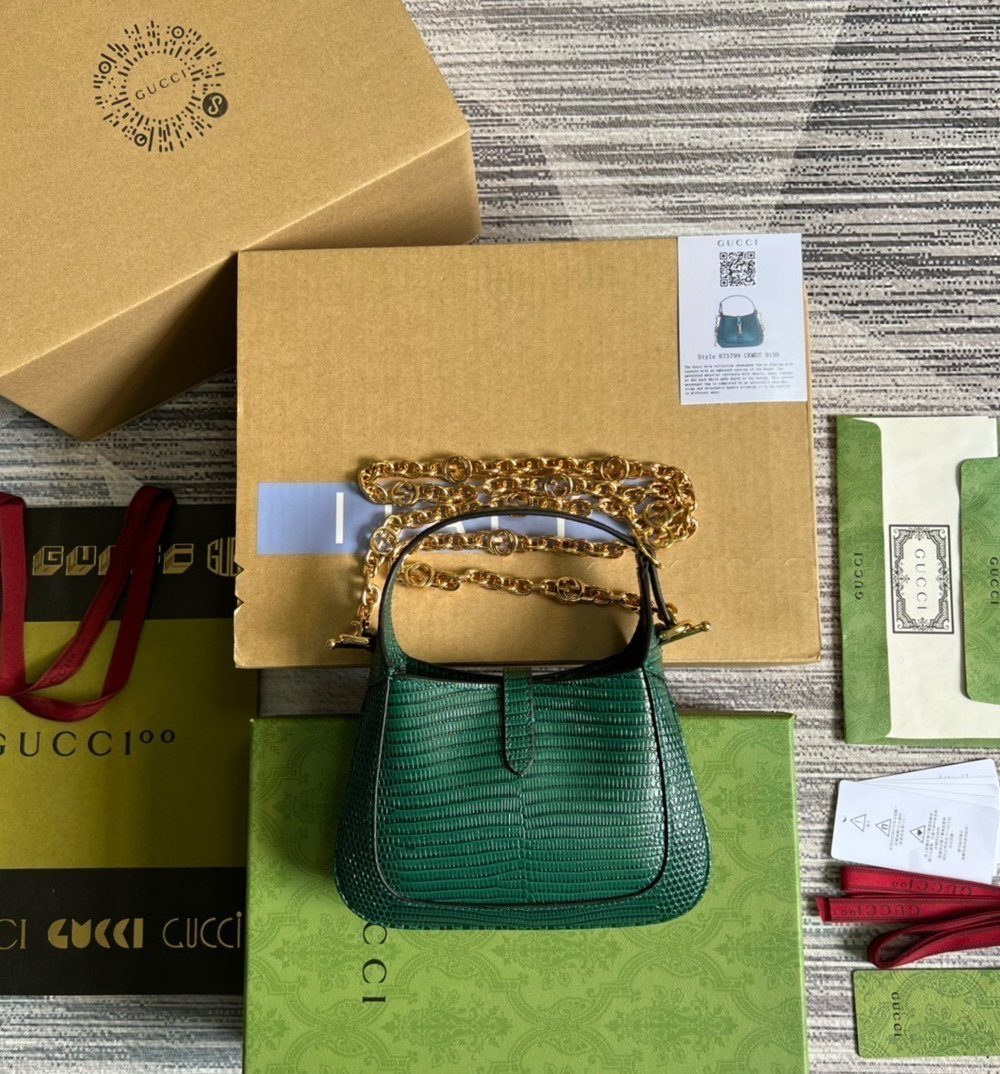1:1 Replica Gucci Jackie 1961 Lizard Mini Bag Green For Women, Women's Bags 7.5in/19cm GG ‎