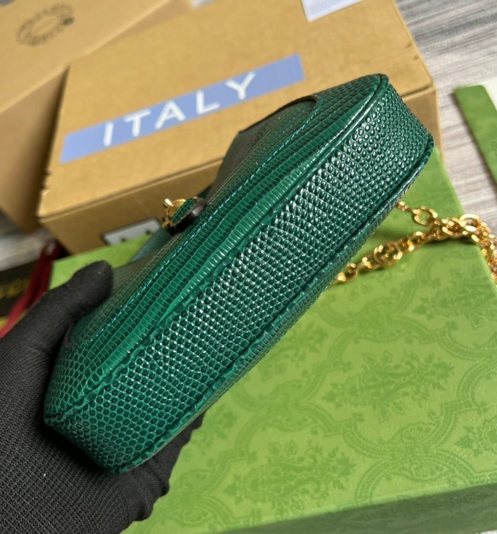 1:1 Replica Gucci Jackie 1961 Lizard Mini Bag Green For Women, Women's Bags 7.5in/19cm GG ‎