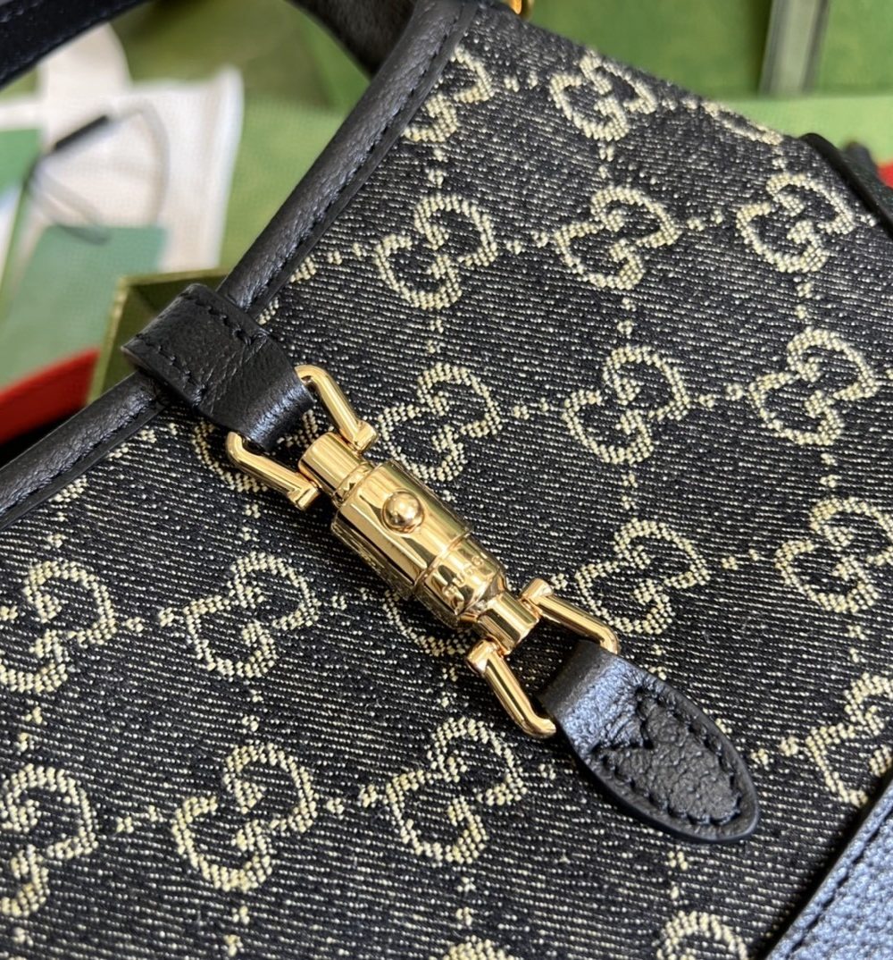 1:1 Replica Gucci Jackie 1961 Mini Shoulder Bag Black And Ivory GG Denim Jacquard For Women 7.5in/19cm GG 685127 UN3AG 1294