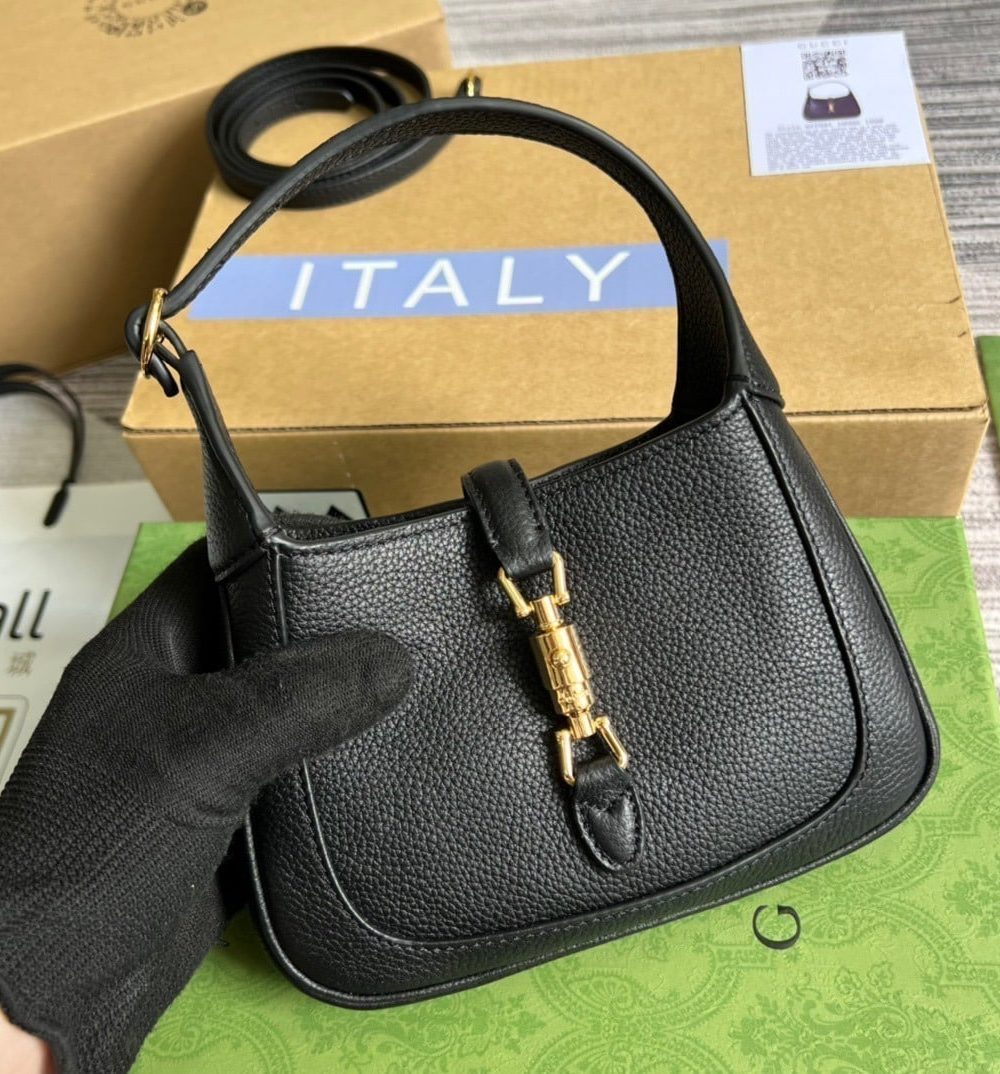 1:1 Replica Gucci Jackie 1961 Mini Shoulder Bag Black For Women, Women's Bags 7.5in/19cm GG ‎637091 10O0G 1000