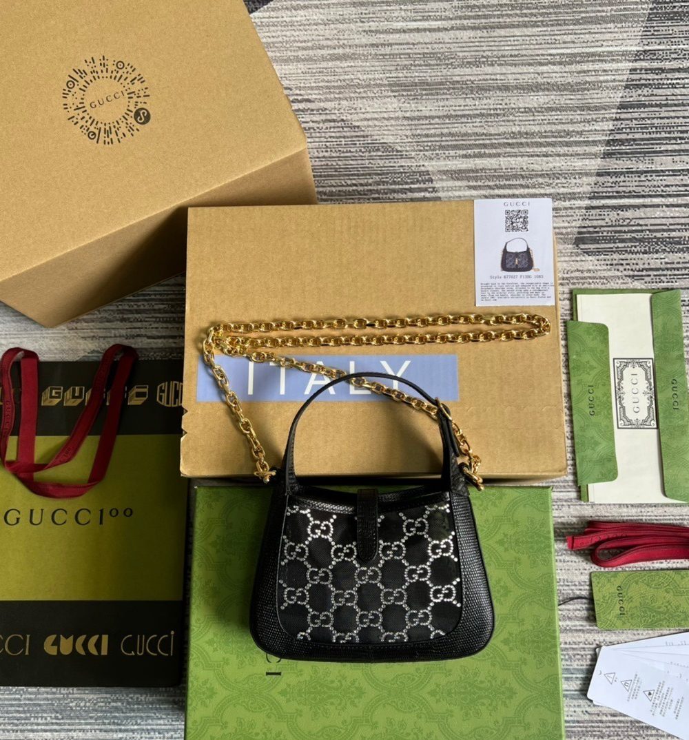 1:1 Replica Gucci Jackie 1961 Mini Shoulder Bag Black For Women, Women's Bags 7.5in/19cm GG