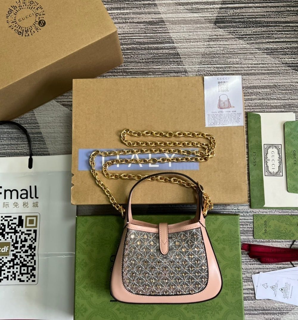 1:1 Replica Gucci Jackie 1961 Mini Shoulder Bag Light Pink For Women, Women's Bags 7.5in/19cm GG