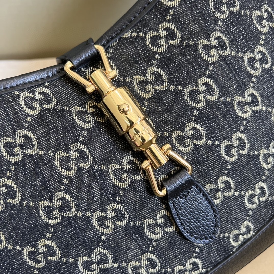 1:1 Replica Gucci Jackie 1961 Small Shoulder Bag Black And Ivory GG Denim Jacquard For Women 11in/28cm 678843 UN3AG 1294 - Image 7