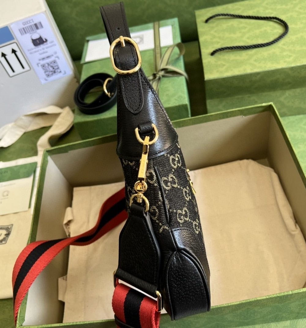 1:1 Replica Gucci Jackie 1961 Small Shoulder Bag Black And Ivory GG Denim Jacquard For Women 11in/28cm 678843 UN3AG 1294