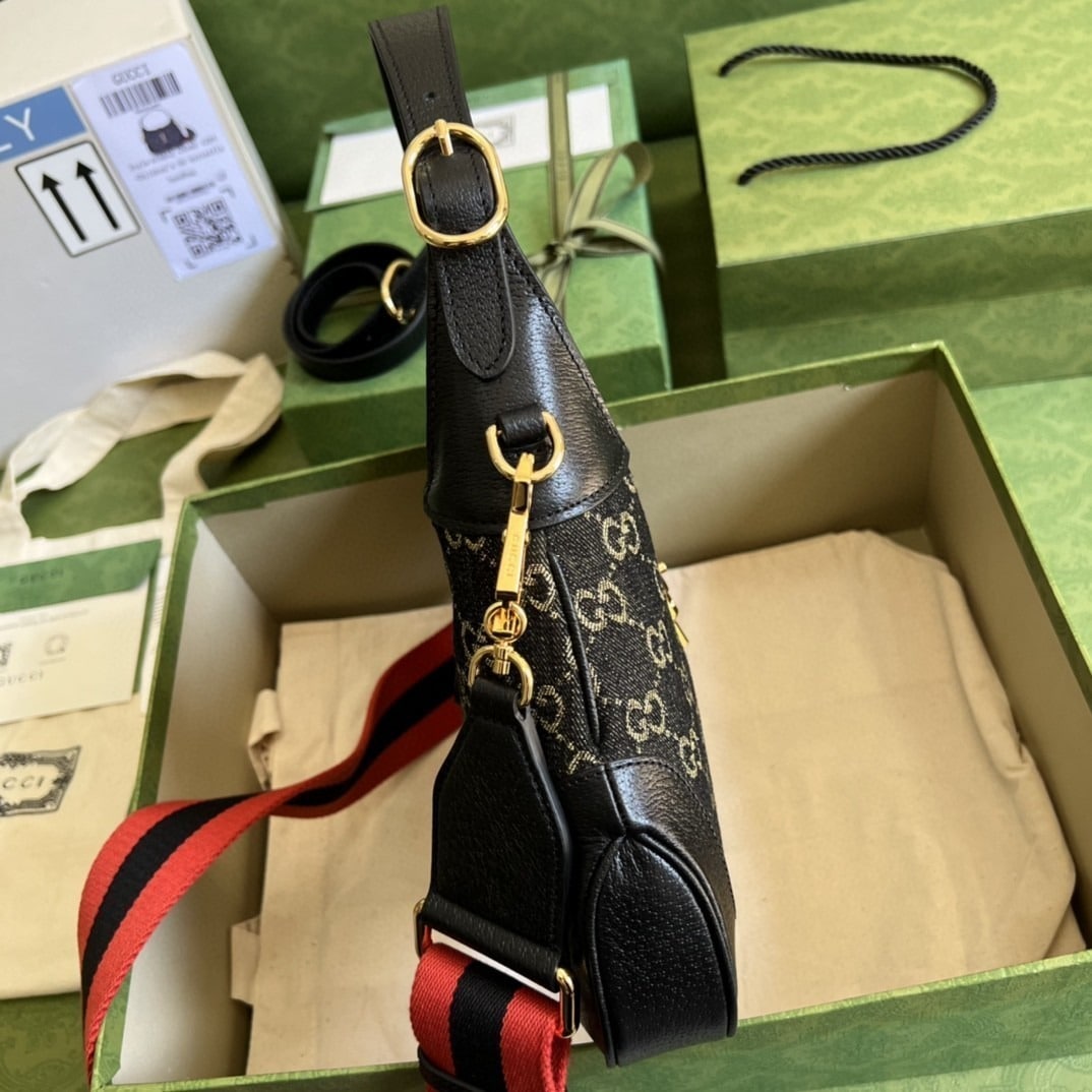 1:1 Replica Gucci Jackie 1961 Small Shoulder Bag Black And Ivory GG Denim Jacquard For Women 11in/28cm 678843 UN3AG 1294 - Image 9