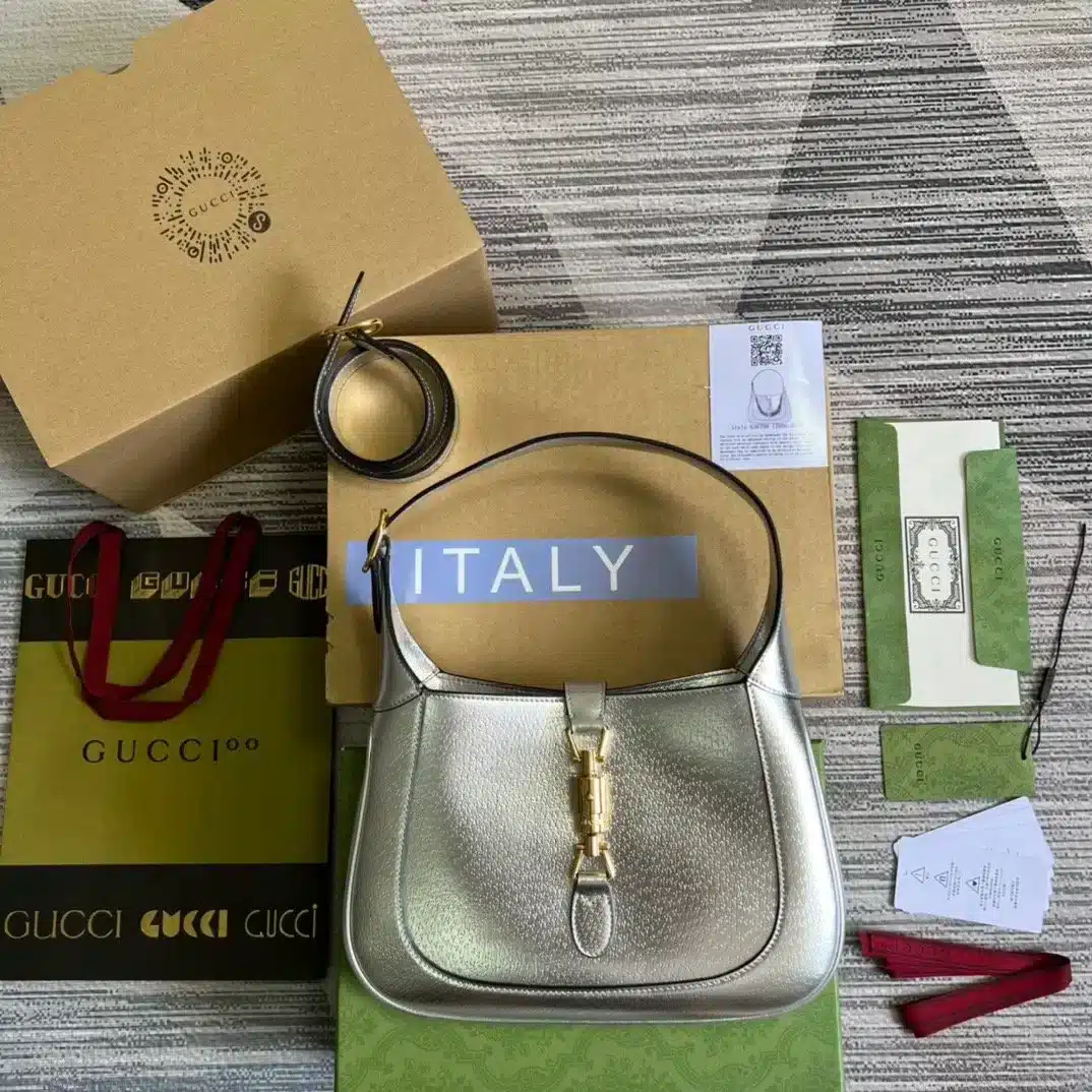 1:1 Replica Gucci Jackie 1961 Small Shoulder Bag Silver For Women, Women's Bags 10.8in/28cm GG