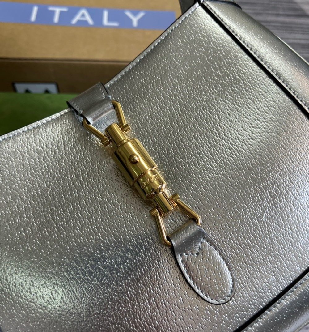 1:1 Replica Gucci Jackie 1961 Small Shoulder Bag Silver For Women, Women's Bags 10.8in/28cm GG