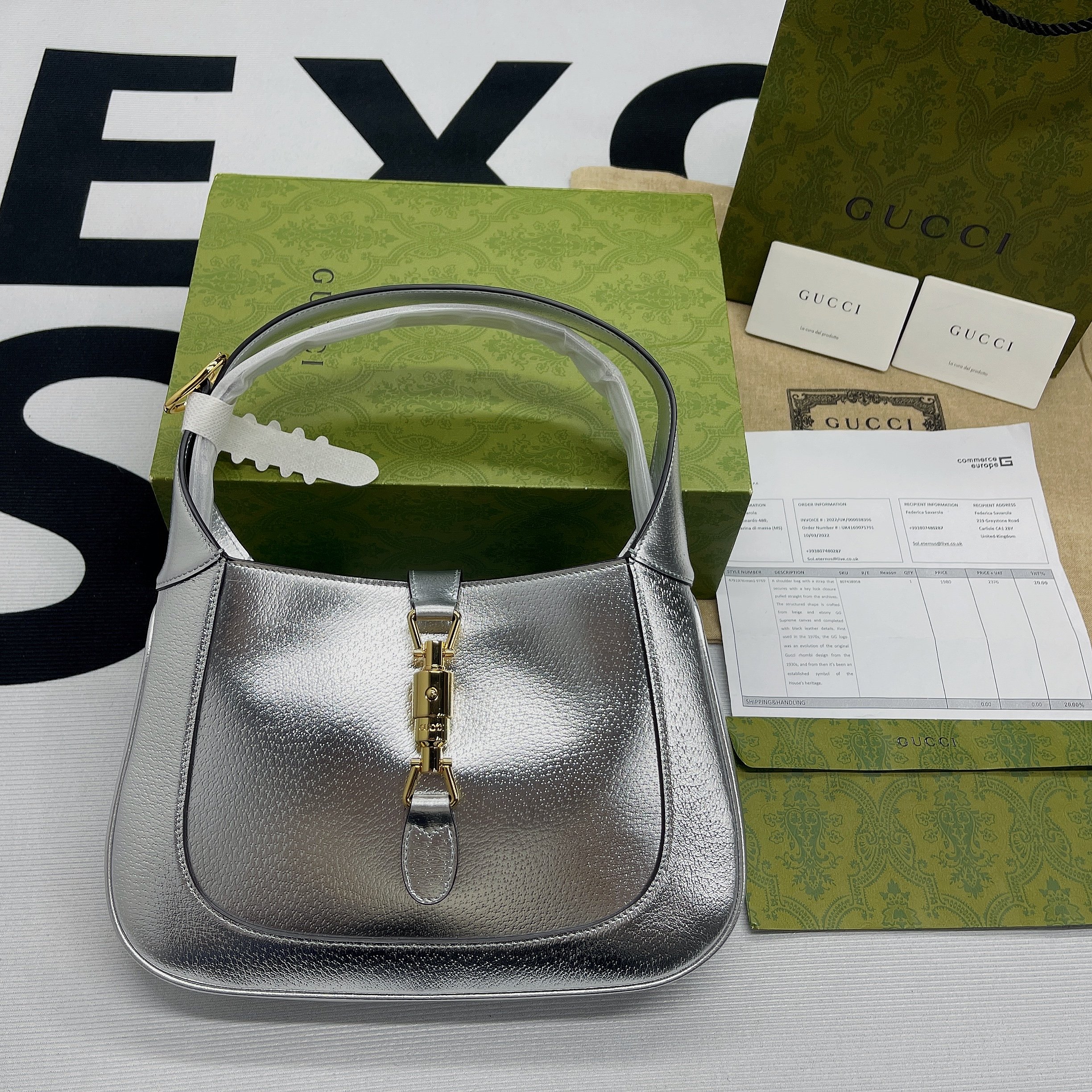 1:1 Replica Gucci Jackie 1961 Small Shoulder Bag Silver For Women, Women's Bags 10.8in/28cm GG - Image 6