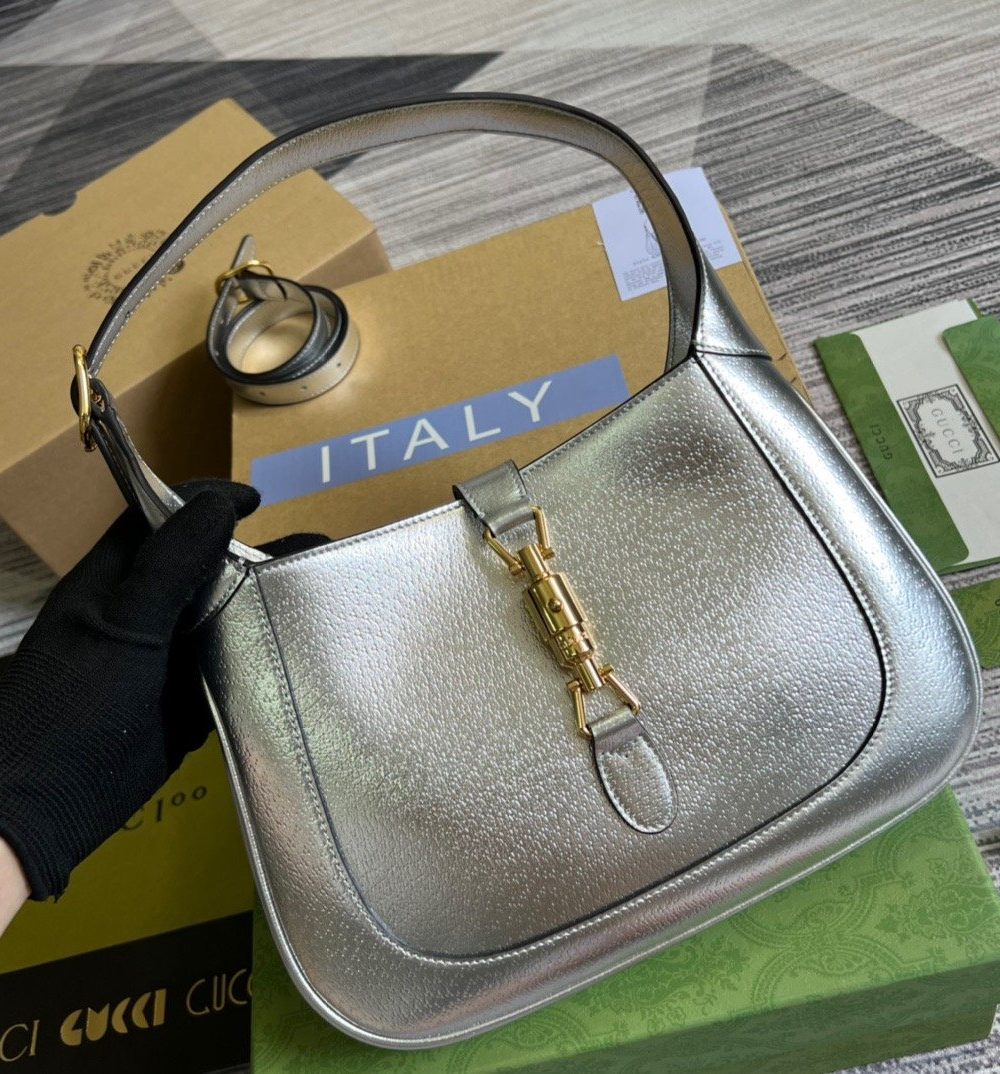 1:1 Replica Gucci Jackie 1961 Small Shoulder Bag Silver For Women, Women's Bags 10.8in/28cm GG