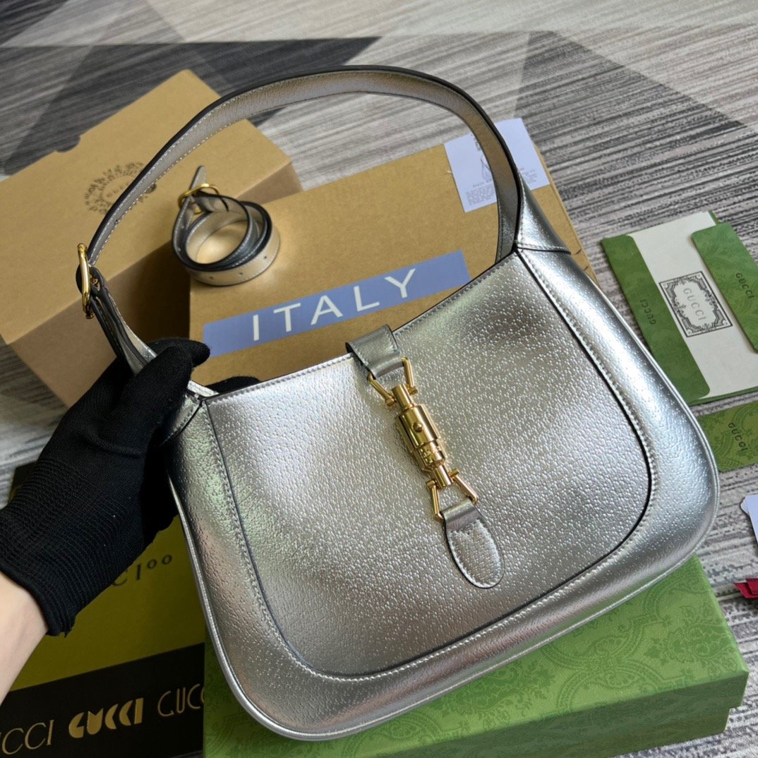 1:1 Replica Gucci Jackie 1961 Small Shoulder Bag Silver For Women, Women's Bags 10.8in/28cm GG - Image 11
