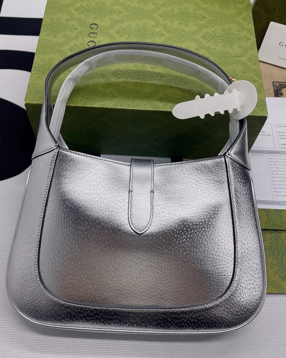 1:1 Replica Gucci Jackie 1961 Small Shoulder Bag Silver For Women, Women's Bags 10.8in/28cm GG