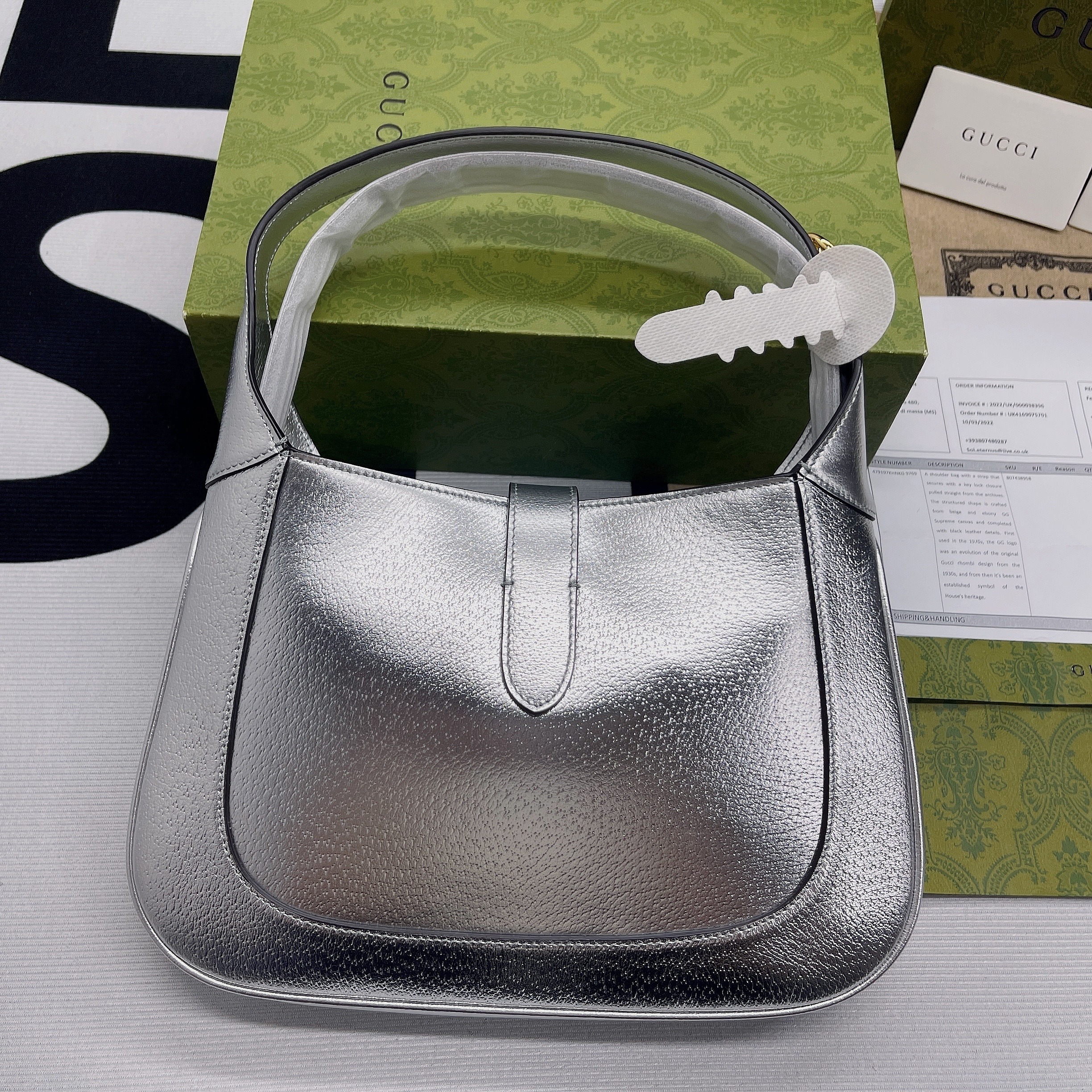 1:1 Replica Gucci Jackie 1961 Small Shoulder Bag Silver For Women, Women's Bags 10.8in/28cm GG - Image 5