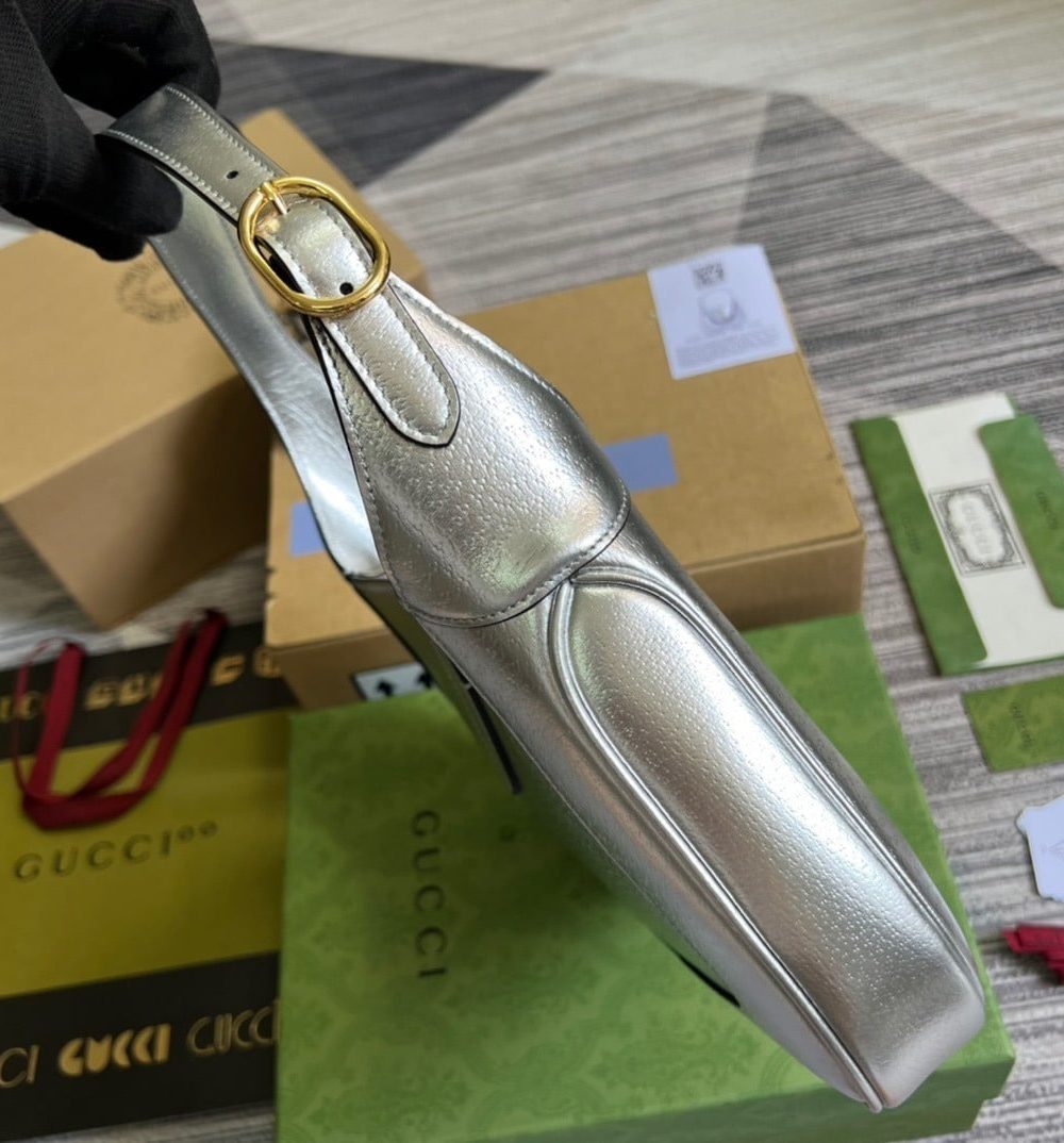 1:1 Replica Gucci Jackie 1961 Small Shoulder Bag Silver For Women, Women's Bags 10.8in/28cm GG