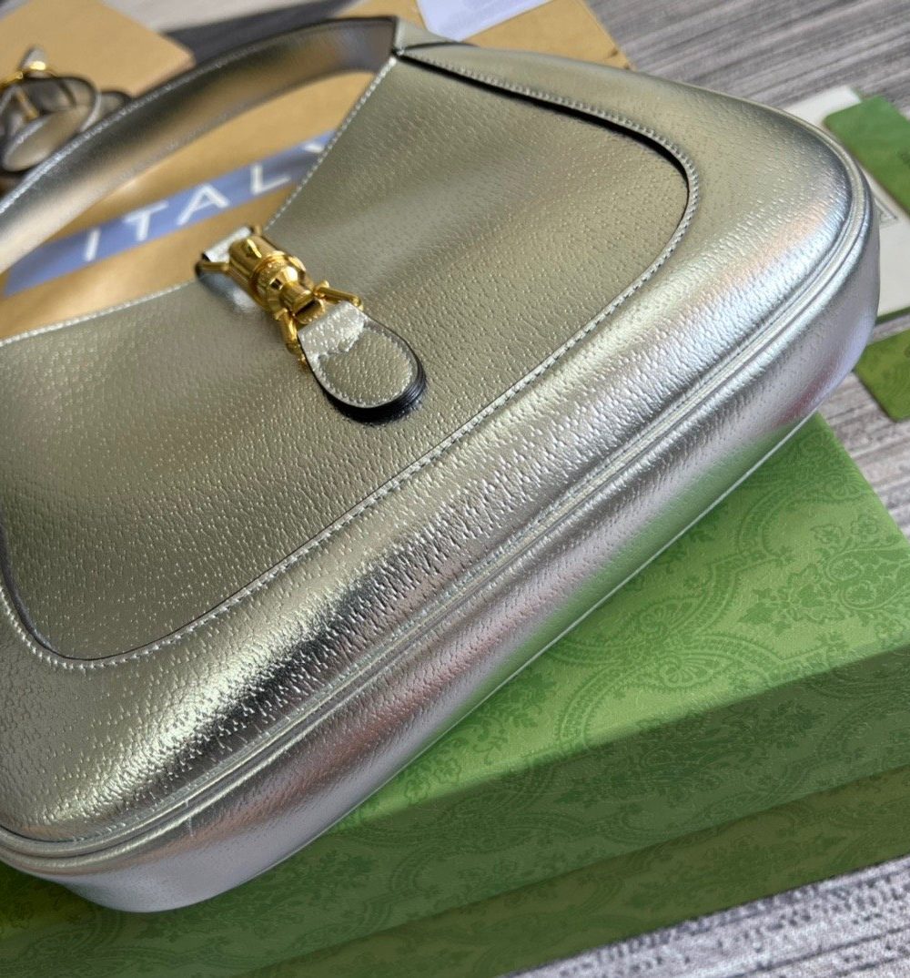 1:1 Replica Gucci Jackie 1961 Small Shoulder Bag Silver For Women, Women's Bags 10.8in/28cm GG