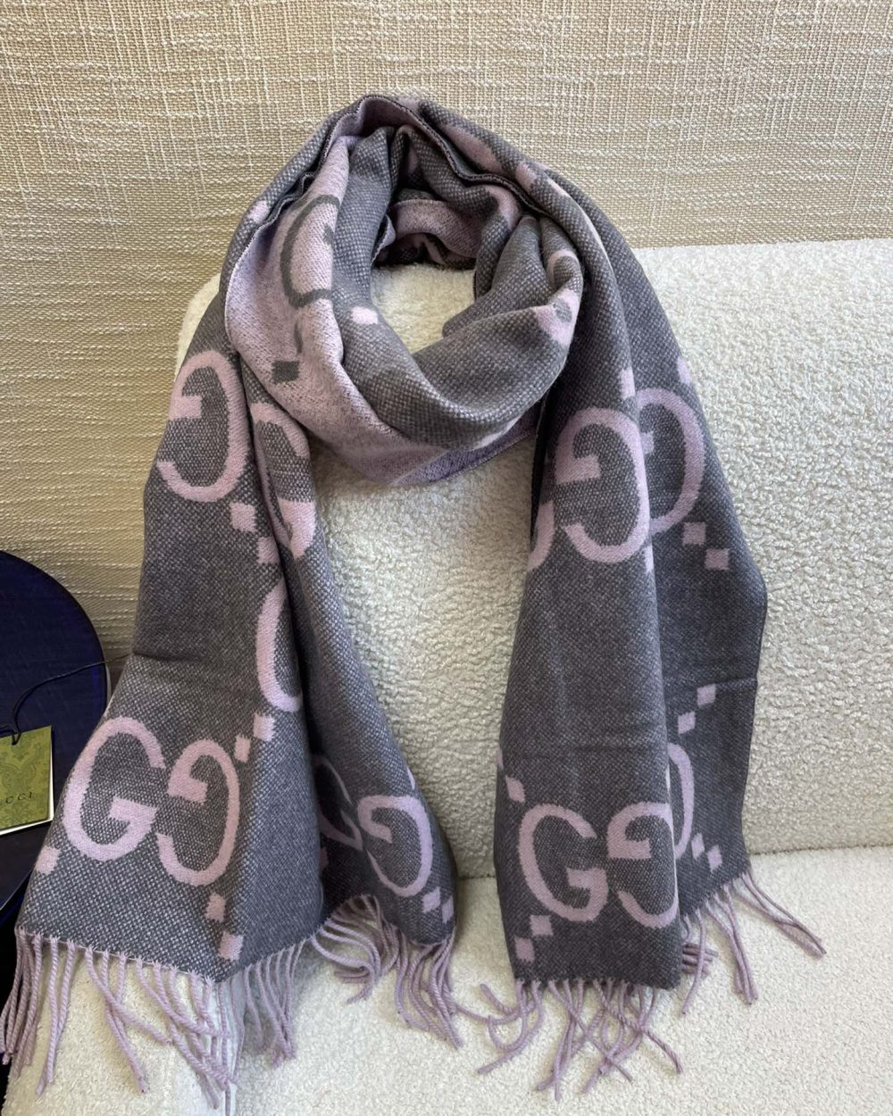 Gucci Jacquard Grey Scarf 180cm/71in 
