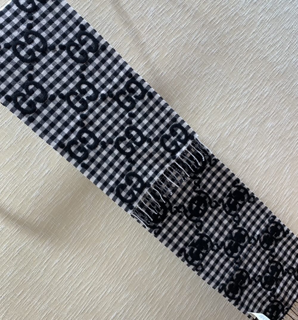 Gucci Jacquard Wool Scarf Dark Blue and Ivory Scarf 220cm/86.7in 644365 4G718 4178 