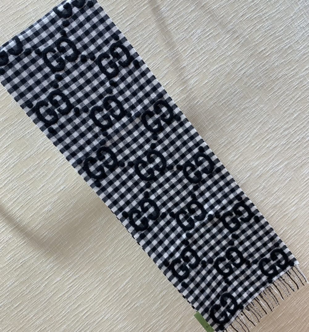 Gucci Jacquard Wool Scarf Dark Blue and Ivory Scarf 220cm/86.7in 644365 4G718 4178 