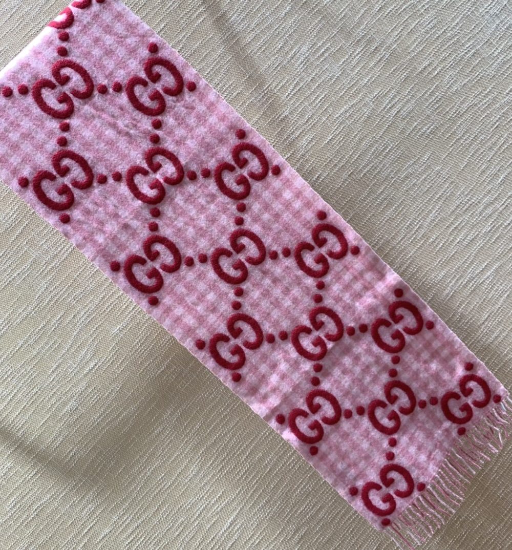 Gucci Jacquard Wool Scarf Pink and Ivory Scarf 220cm/86.7in 644365 3GA69 5878