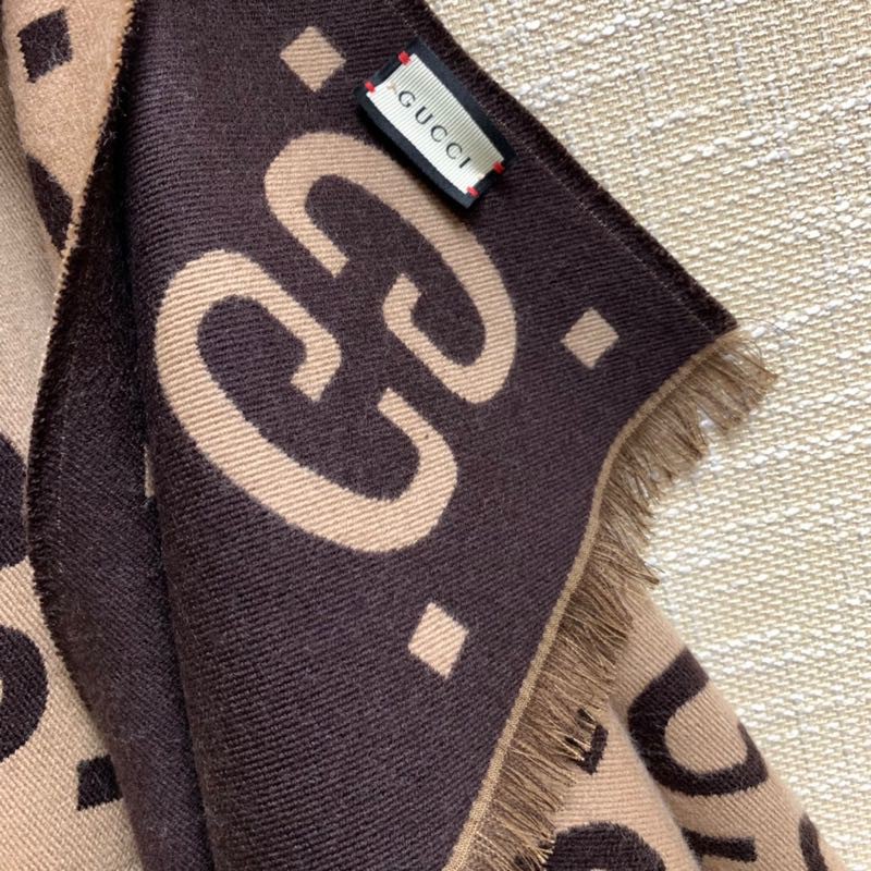 Gucci Jacquard Wool Silk Monogram Brown/ Beige Scarf 180cm/71in - Image 2